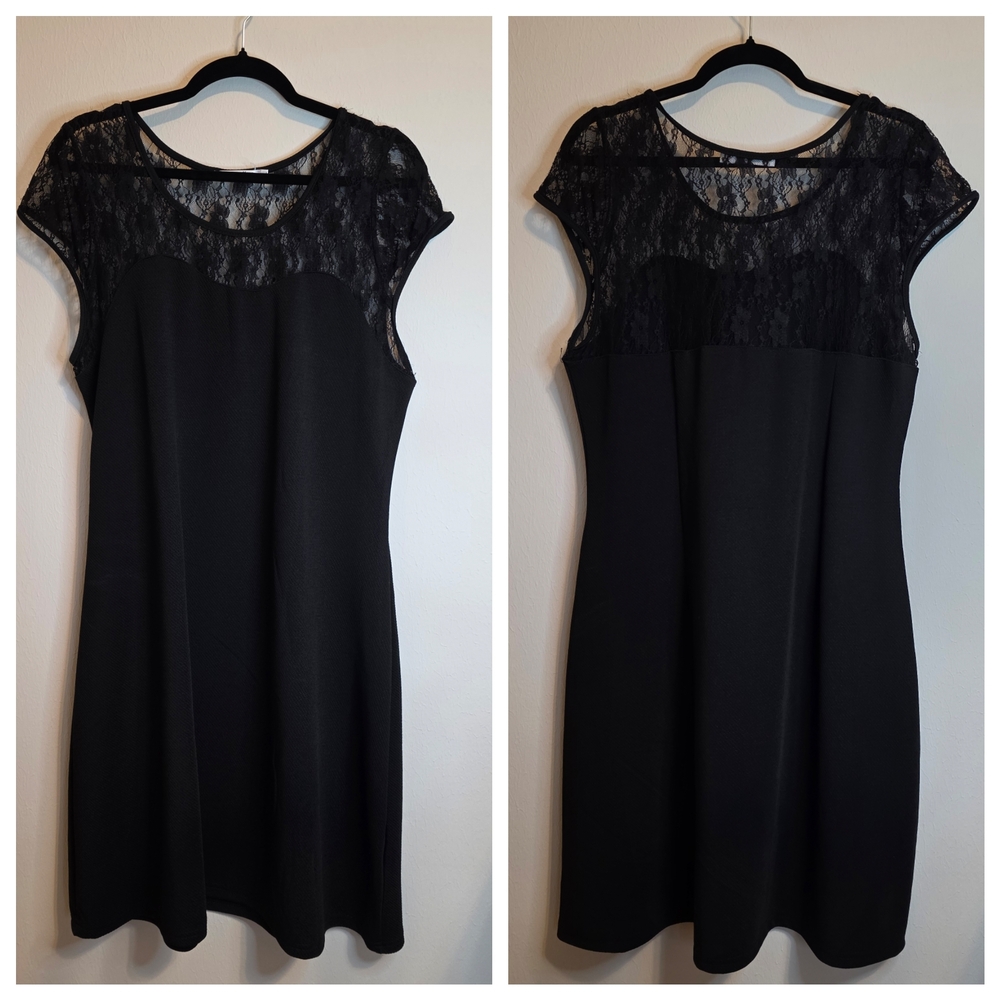 White Mark Black Lace Cap Sleeve Mini Dress